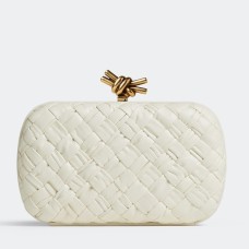 Bottega Veneta Knot Minaudiere Clutch In White Foulard Intreccio Leather