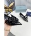 Prada Pumps 45mm in Black Leather with Floral Appliques