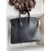 Hermes Birkin 25 Retourne Handmade Bag In Black Matte Alligator Leather