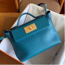 Hermes 24/24 Mini 21 Handmade Bag in Vert Bosphore Evercolor Leather
