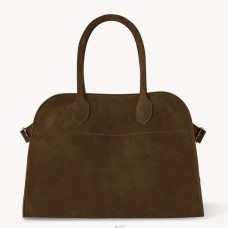 The Row Margaux 10 Top Handle Bag in Brown Suede Leather